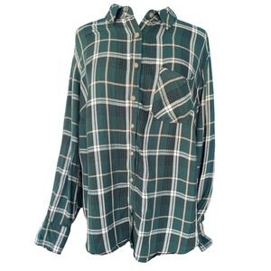 Ava & Viv‎ Flannel Checked Green Plaid Button Up Top XL 90s Grunge Cabincore